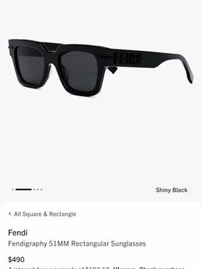 Fendi Shiny Black Rectangular Logo Sunglasses